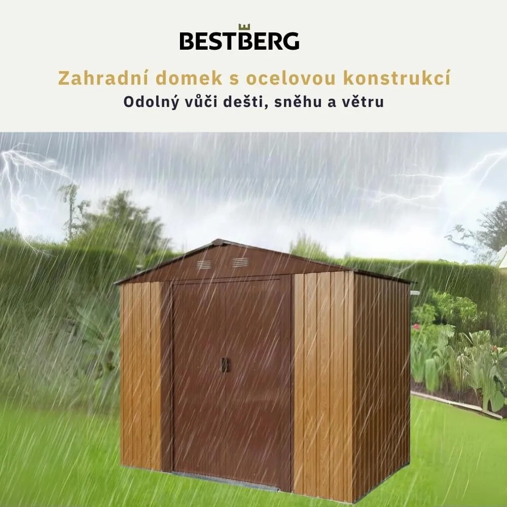 Záhradný domček BestBerg ZDB-4D / 4,1 m² / 236 x 174 x 206 cm / červené drevo / hnedá