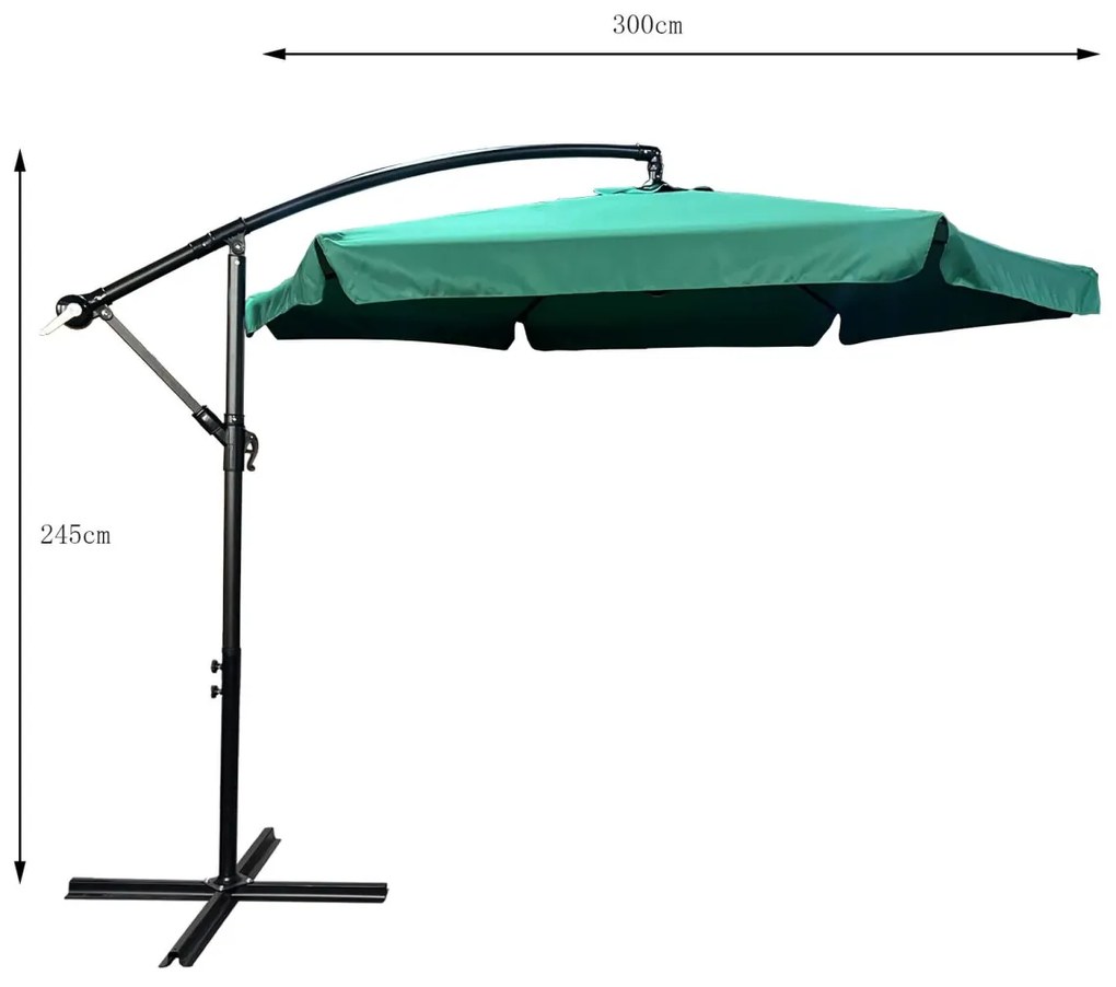 Záhradný slnečník CYNIA s bočnou nohou 300 cm tmavozelený