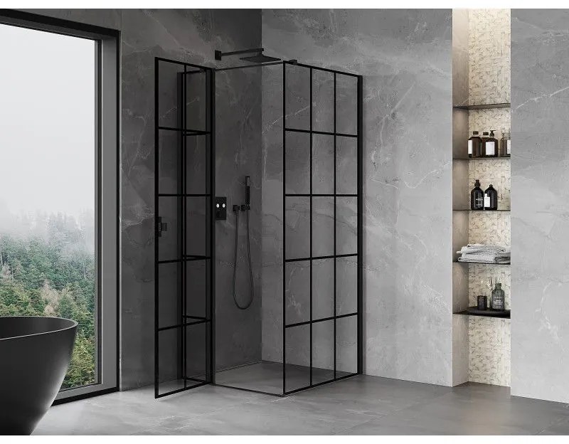 Mexen Mist T, sprchový kút s krídlovými dverami, ľavý, 120 x 120 cm, 8mm číre sklo, čierny profil, 8A4T-120-120-70-77-L
