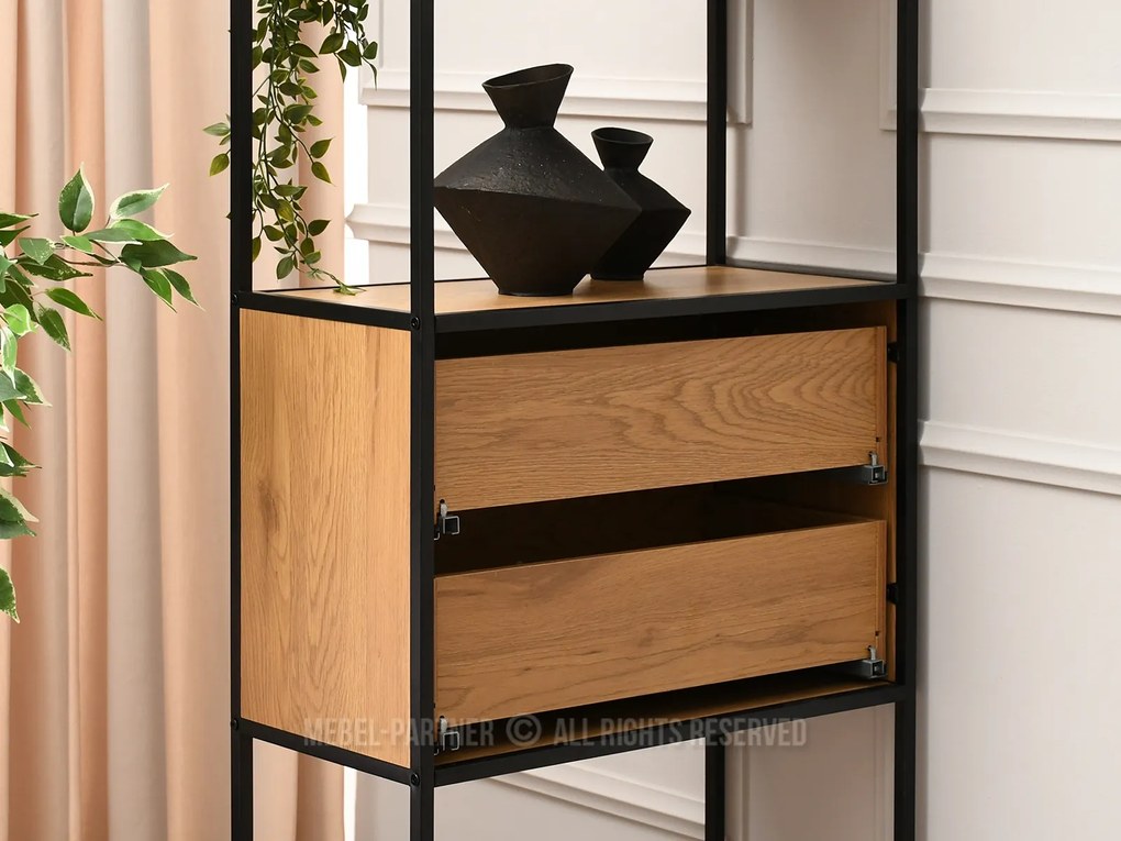 Regál Soren Reg (dub + čierna). Akcia -18%. Vlastná spoľahlivá doprava až k Vám domov. 1111379