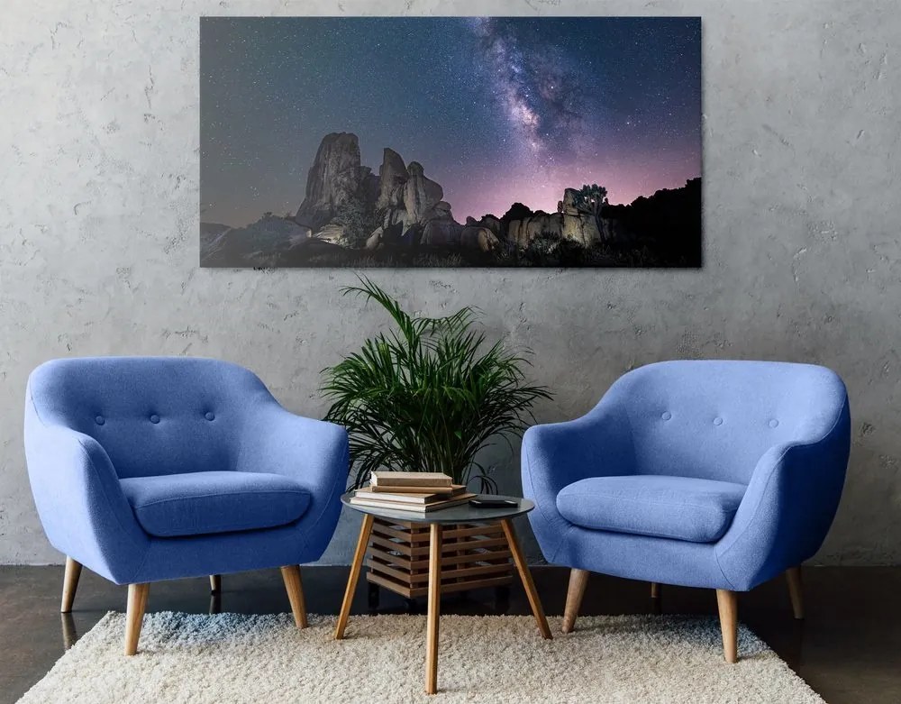 Obraz hviezdna obloha nad skalami - 120x60