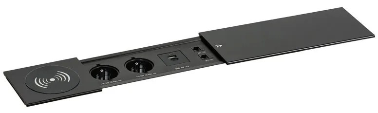 Stôl PRIMO INFINITY 2000 x 900 x 750, dub prírodný + 2x stolná zásuvka TYP V, čierna