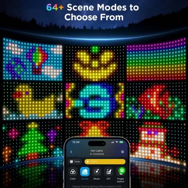 Govee - LED RGBIC Vonkajšia svetelná sieť 143x85cm Wi-Fi Matter IP65