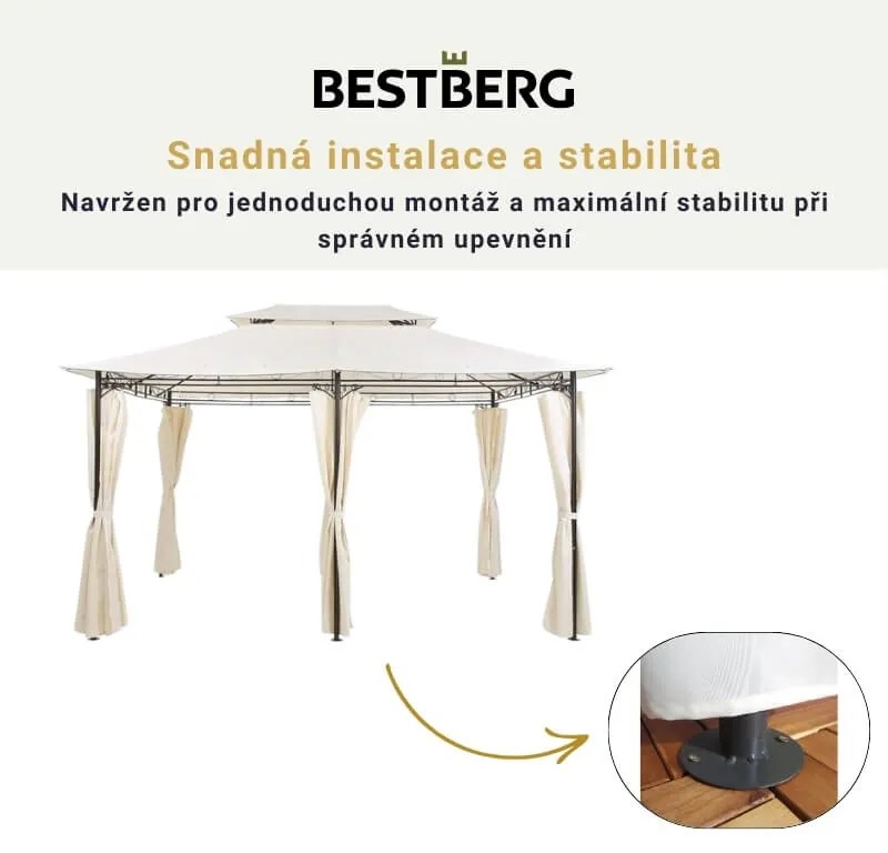 Záhradný altánok s LED solárnym osvetlením BestBerg BBGG-11 / 300 x 400 x 275 cm / béžová