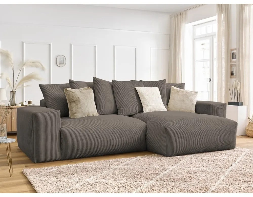 Taupe menčestrová rozkladacia/s úložným priestorom rohová pohovka Voltaire – Bobochic Paris