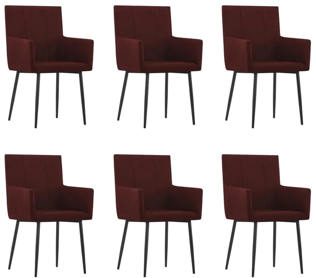 vidaXL Jedálenské stoličky s opierkami 6 ks, vínovo červené, látka