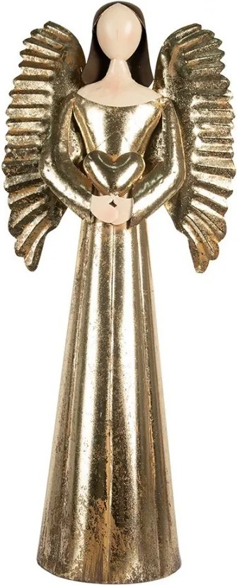 Zlatá antik kovová dekorácia anjel so srdcom - 29*18*68 cm