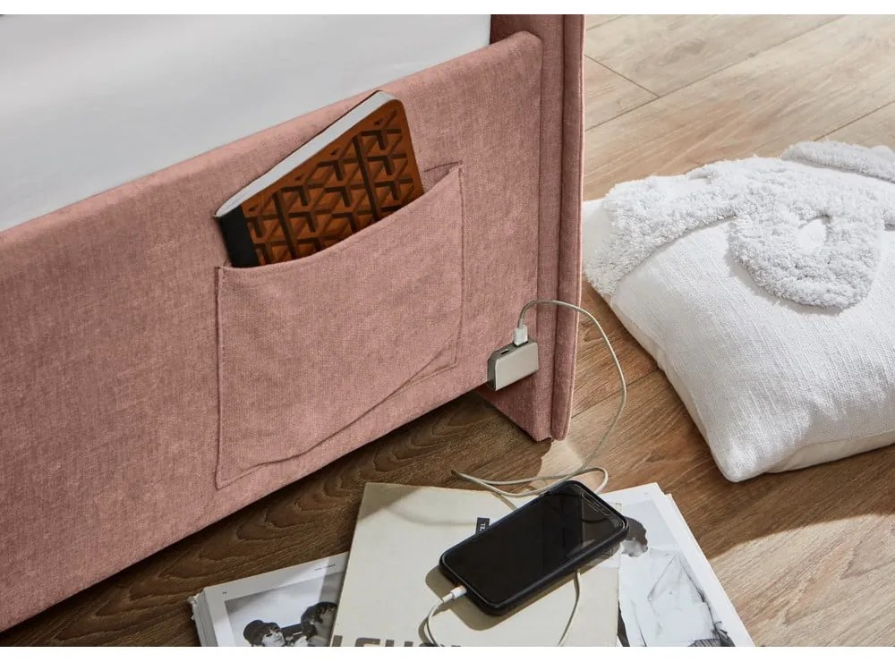 Ružová čalúnená rohová detská posteľ bez roštu 90x200 cm Fun – Meise Möbel