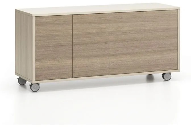 PLAN Pojazdná skrinka na kolieskach s dverami LAYERS, dlhá, 1200 x 400 x 575 mm, dub prírodný / dub morený