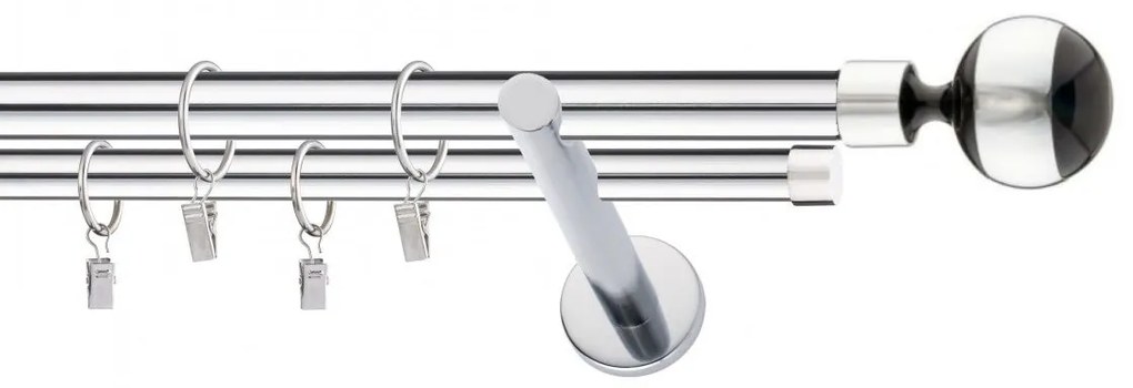 Dekorstudio Chrómová dvojradová garniža čierny VIVALDI 19mm Dĺžka: 220cm, Typ uchytenia: Držiak dvojitý modern, Typ príslušenstva: Krúžky tiché so štipcami