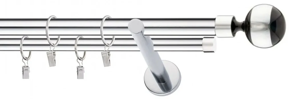 Dekorstudio Chrómová dvojradová garniža čierny VIVALDI 19mm Dĺžka: 440cm, Typ uchytenia: Držiak dvojitý modern, Typ príslušenstva: Bez príslušenstva