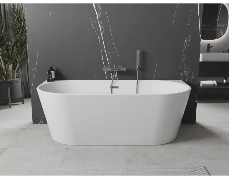 Mexen Oval, voľne stojaca nástenná vaňa 160 x 80 cm, biela, brúsený grafit prepad, 52671608000-95