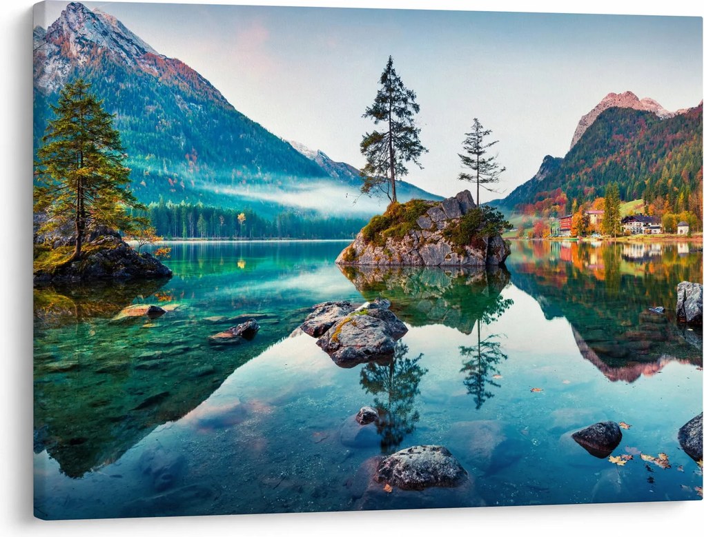Obraz - Jazero Hintersee, Bavorské Alpy, Rakúsko (70x50 cm)