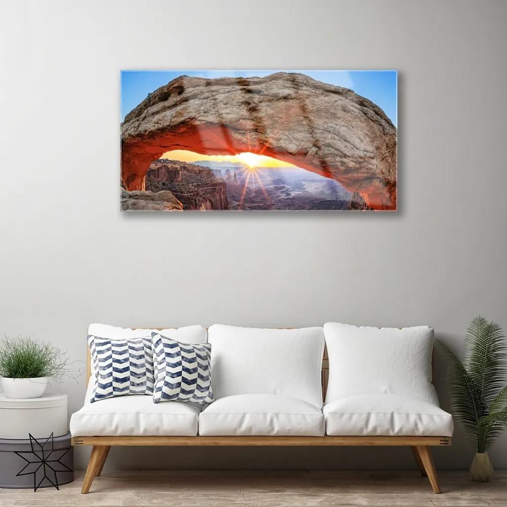 Skleneny obraz Skala slnko krajina 120x60 cm
