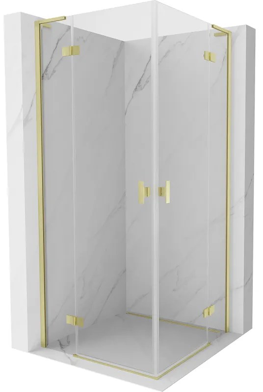 Mexen Mist-H L Duo, 2-krídlový sprchový kút 90 x 90 cm, číre sklo, zlatý matný profil, 8A5L-090L-090P-55-00
