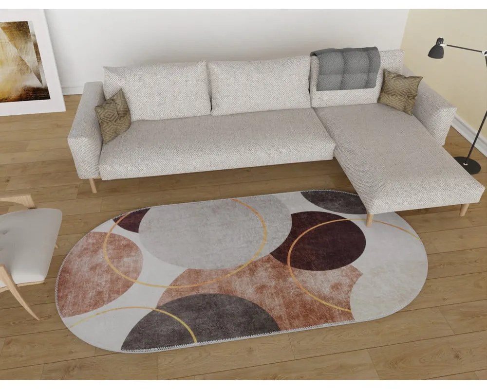 Umývateľný koberec v hnedo-krémovej farbe 80x120 cm Oval – Vitaus