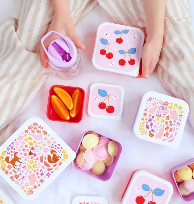 Sada 4 škatuliek na obed a desiatu čerešne