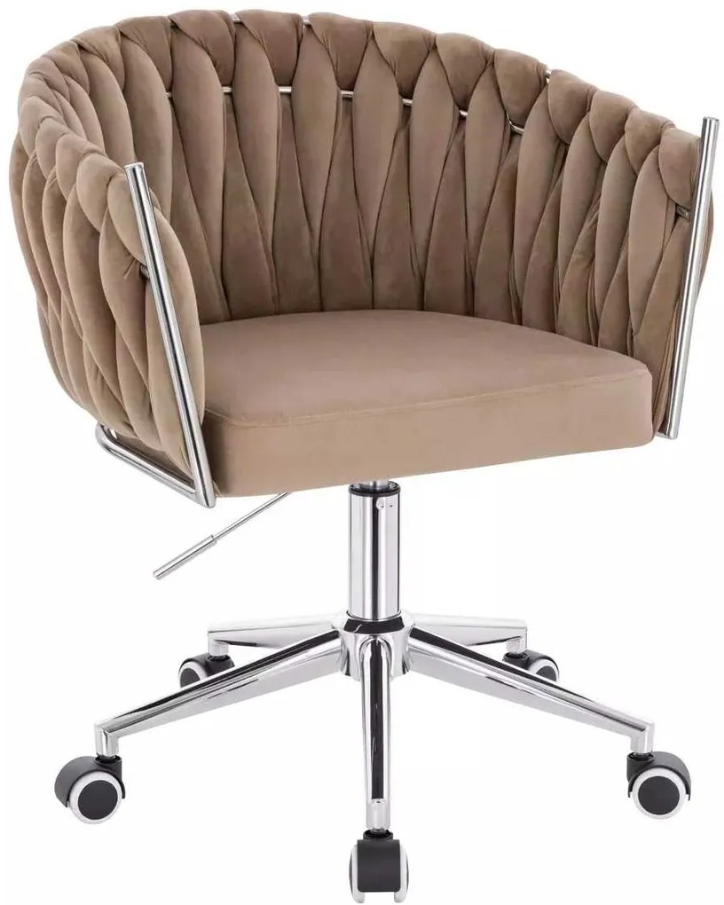 LuxuryForm DESIGN Stolička NORDEN VELUR na striebornej podstave s kolieskami - latte