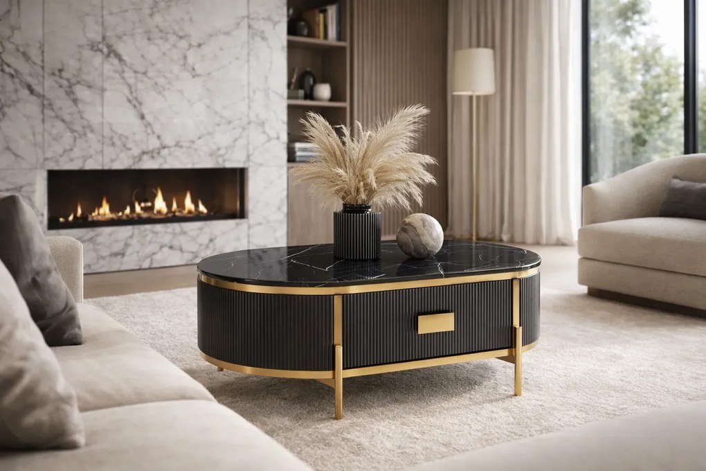 Konferenční stolek Stilig ST380A 124 cm zlatý/černý mramor