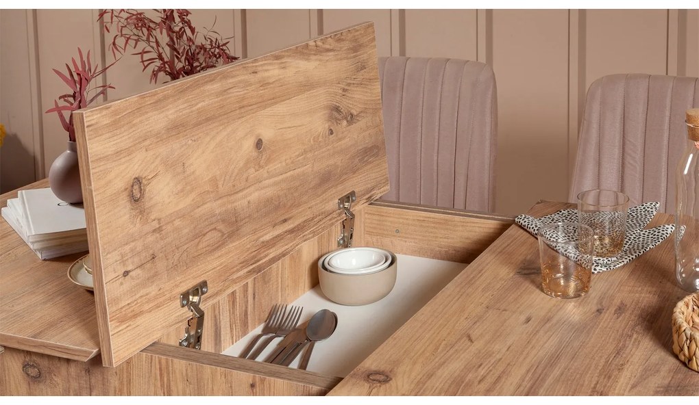 Rozkladací jedálenský stôl s 2 stoličkami a lavicou Vlasta (borovica antlantic + sivá). Vlastná spoľahlivá doprava až k Vám domov. 1073063