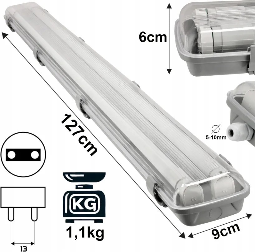 Súprava 2x Hermetické svietidlo 120 cm - lampa + LED trubice do dielne a garáže