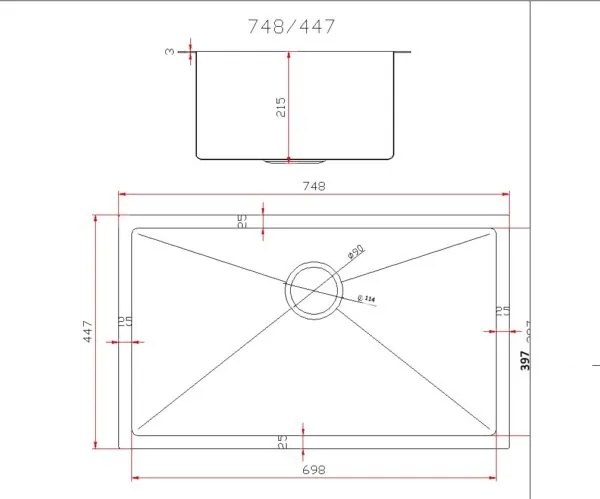 Gamma Gamma, 1-komorový nerezový drez 750x450x210 mm, oceľová, GMA-S7545-CH