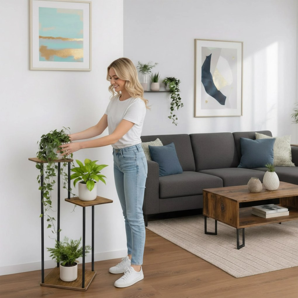 Stojan na květiny Tomas 81 cm černý/hnědý