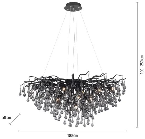 Paul Neuhaus 2192-18 - Závesný luster na lanku ICICLE 10xG9/40W/230V 50x100 cm čierna