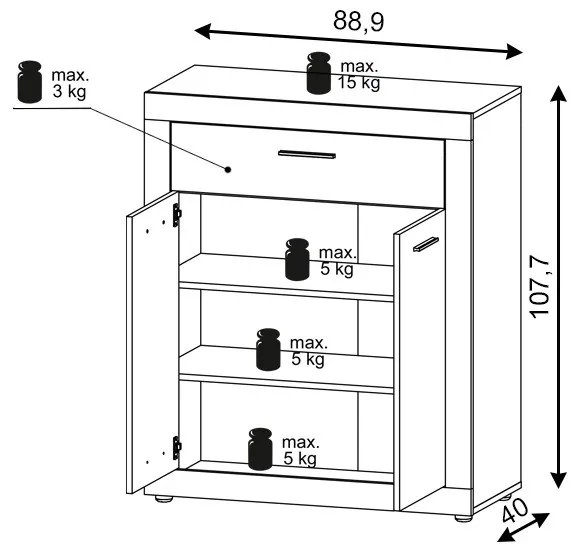 Komoda Luna 89,9 cm dub Matera svetlý/sivá