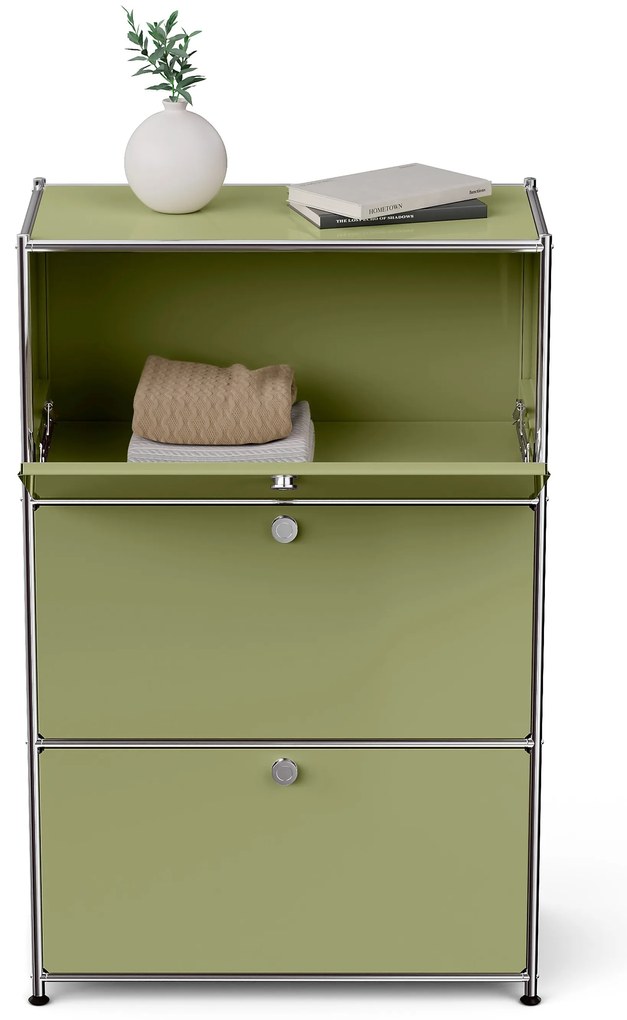 Kovová komoda »CN3« s 3 výklopnými priečinkami, pistáciová