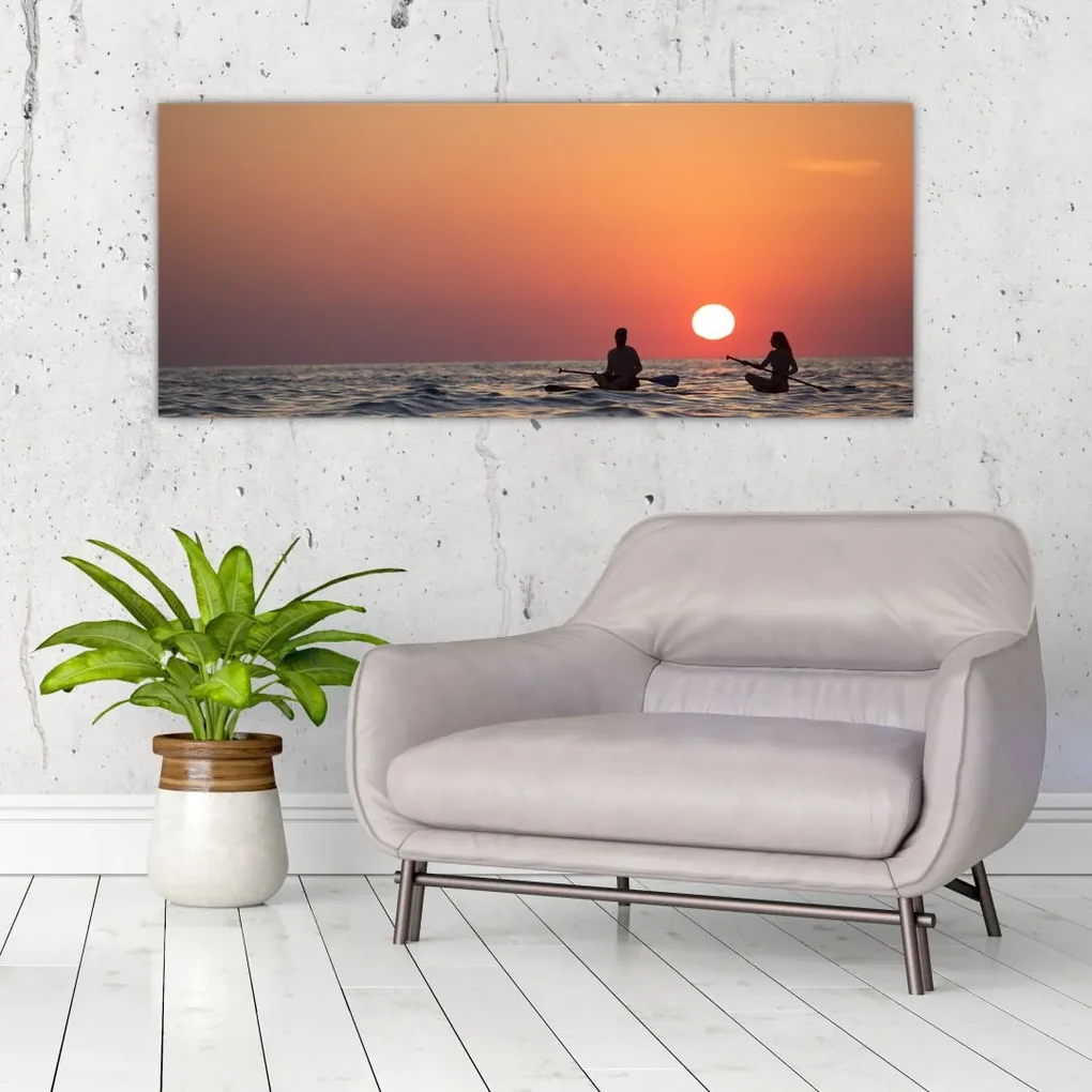 Obraz kanoistov pri západe slnka (120x50 cm)