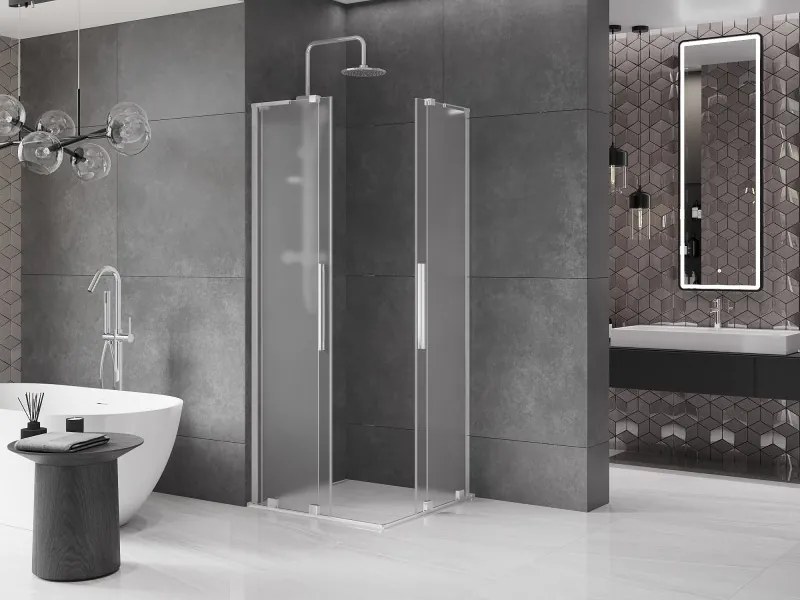 Mexen Velar L Duo, sprchový kút s posuvnými dverami 80 x 80 cm, 8mm sklo námraza, chrómová, 871-080-080-02-33-01