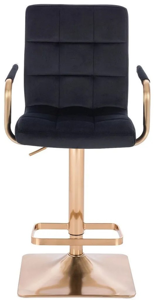 LuxuryForm DESIGN Barová stolička VERONA GOLD VELUR na zlatej hranatej podstave - čierna