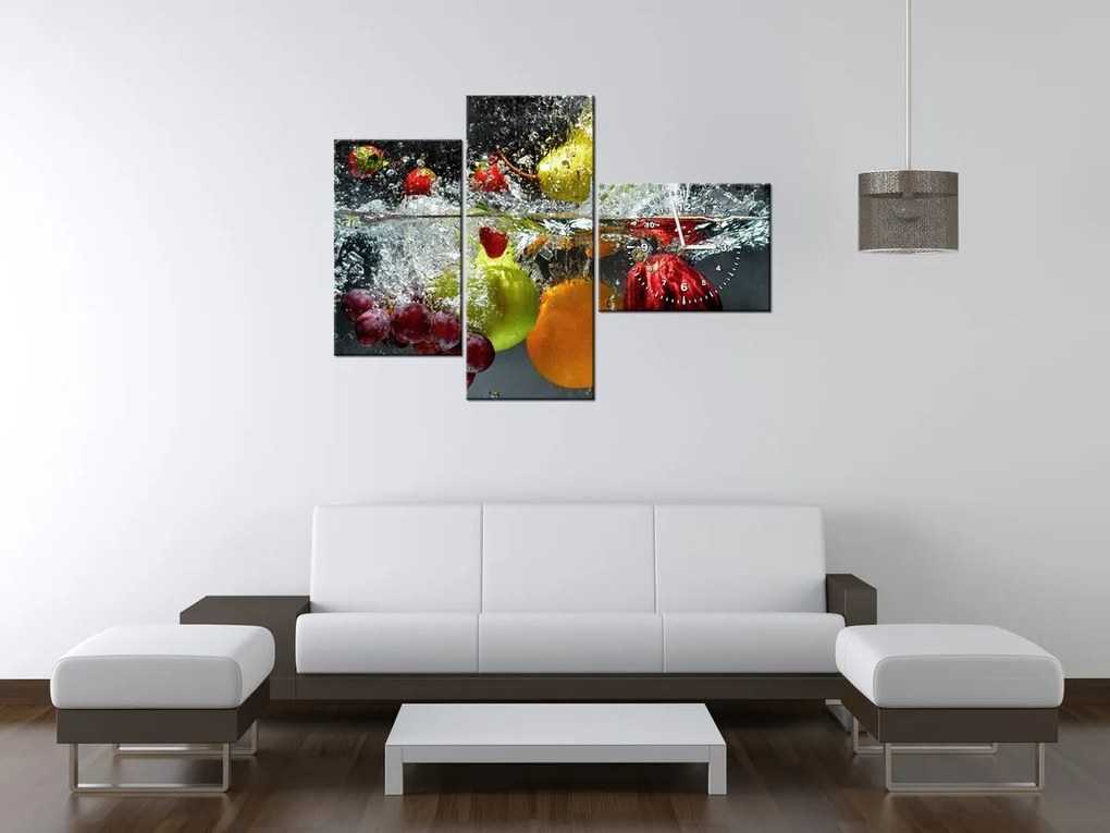 Gario Obraz s hodinami Sladké ovocie - 3 dielny Rozmery: 90 x 30 cm