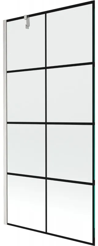 Mexen Next, 1-krídlová vaňová zástena 90 x 150 cm, 6mm číre sklo - čierny vzor, oceľová, 895-090-000-00-77-97