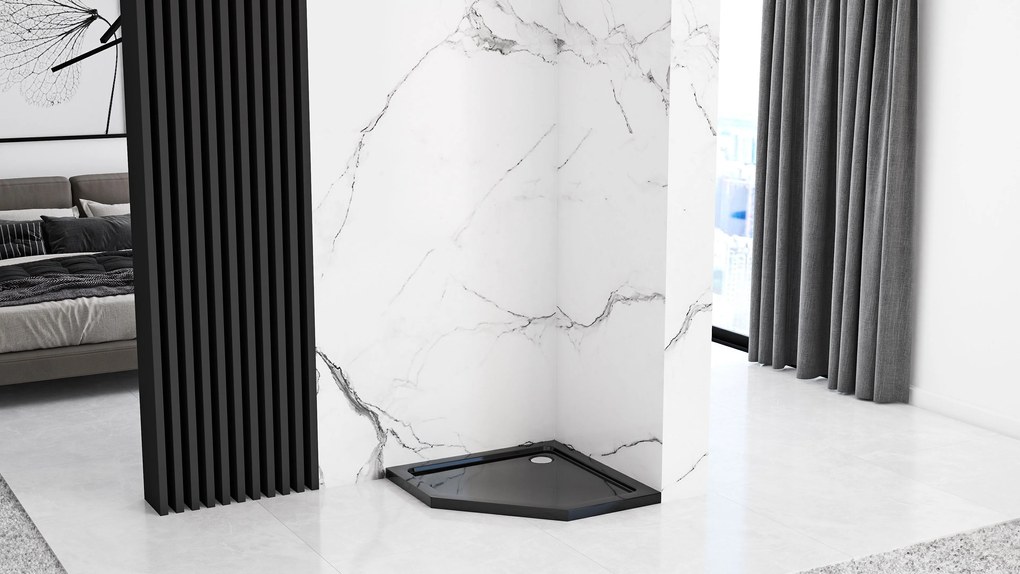 Rea Diamond Black, päťuholníkový sprchový kút 90 x 90 cm, 6mm číre sklo, čierna matná, REA-K5622