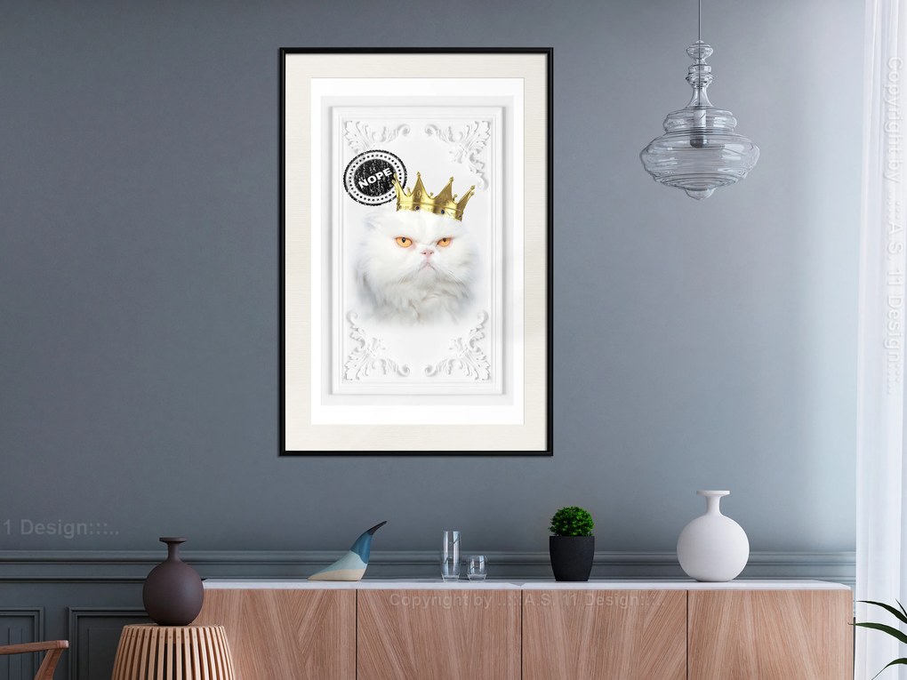 Artgeist Plagát - The King Cat [Poster] Veľkosť: 30x45, Verzia: Čierny rám s passe-partout