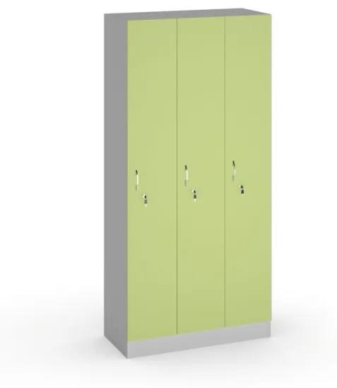 Drevená šatníková skrinka, 3 oddiely, 1900 x 900 x 420 mm, sivá/zelená