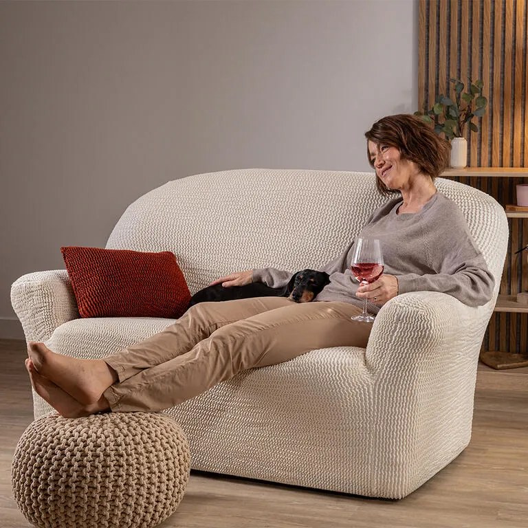 Bielastické poťahy COSTINA smotanová kreslo ušiak (š. 60 - 110 cm)