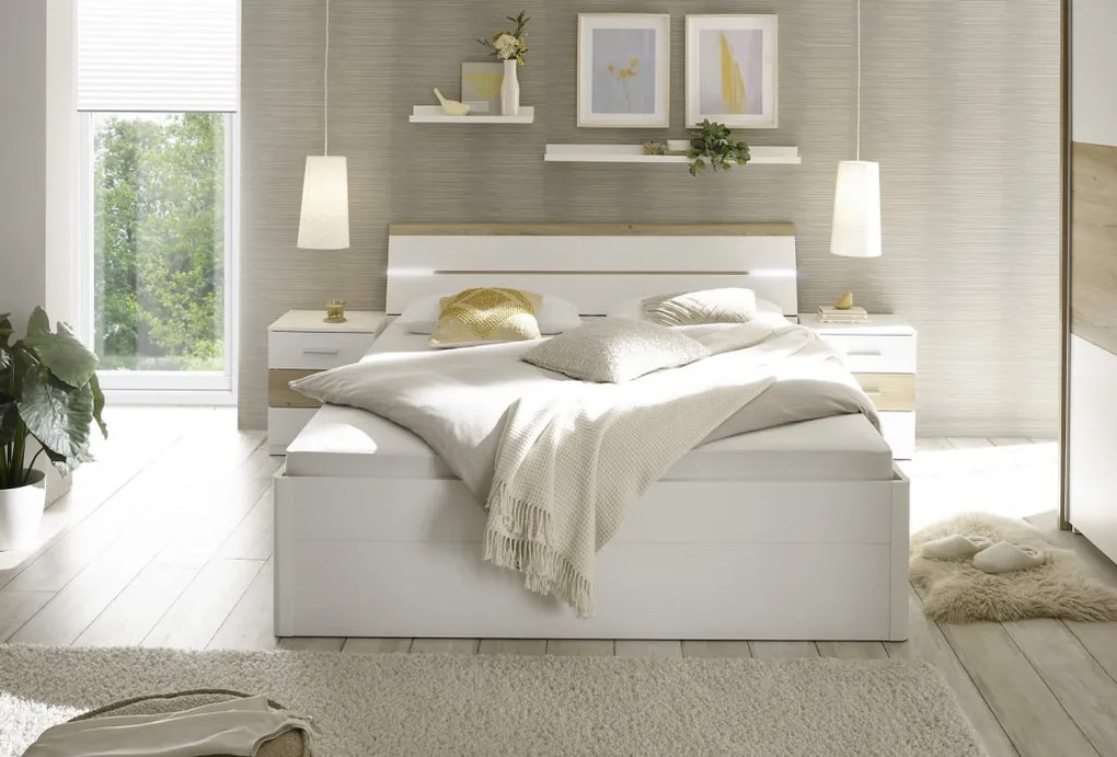 Posteľ s nočnými stolíkmi Kiara 180x200 cm, biela/dub baysen