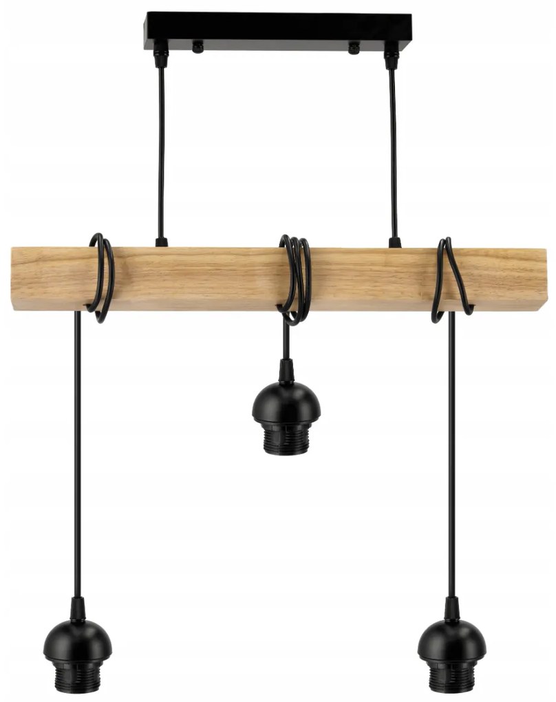 BERGE LED závesné stropné svietidlo, drevený trám, 3xE27, loft pružina