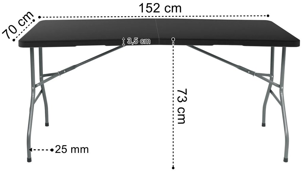 Skladací cateringový stôl RICO 152 cm čierny