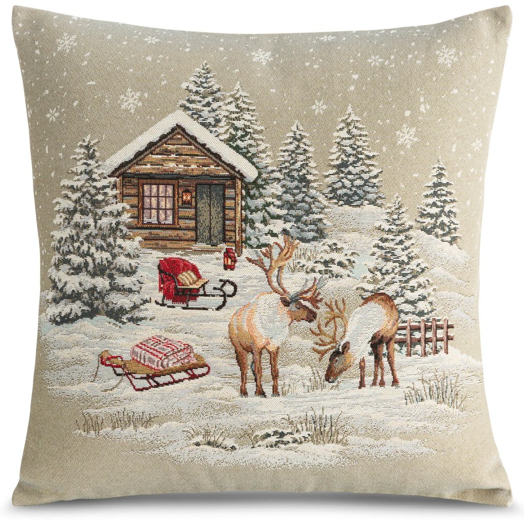 VIANOČNÁ GOBELÍNOVÁ DEKORAČNÁ OBLIEČKA NA VANKÚŠ WINTER 45X45 CM VZOROVANÁ