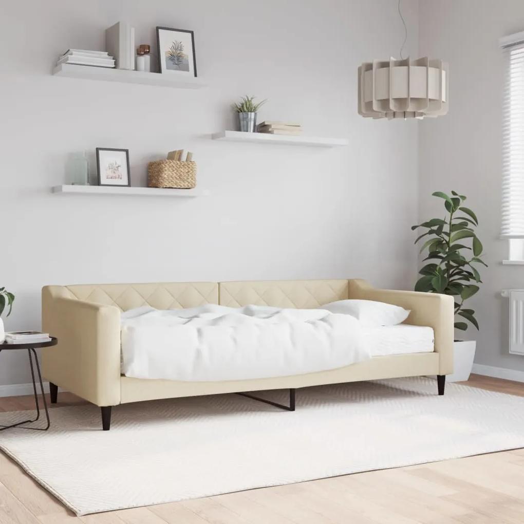 Denná posteľ s matracom krémová 90x200 cm látka 3197412