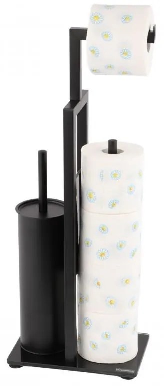 Erga Paulo, držiak toaletného papiera s WC kefou a zásobníkom, čierna matná, ERG-YKA-P.PAULO-BLK