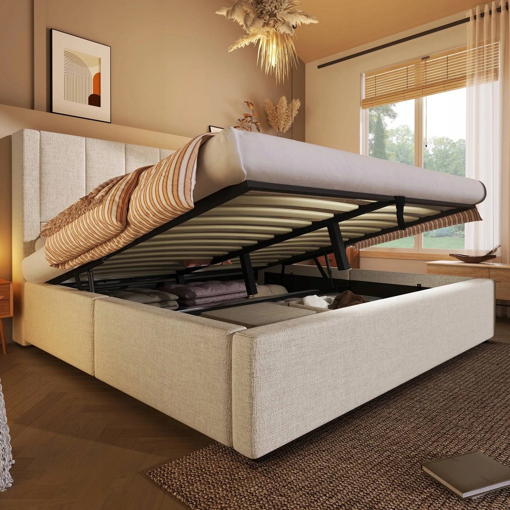 Čalúnená posteľ 160*200, dvojlôžková posteľ, hydraulické nabíjanie, matrac