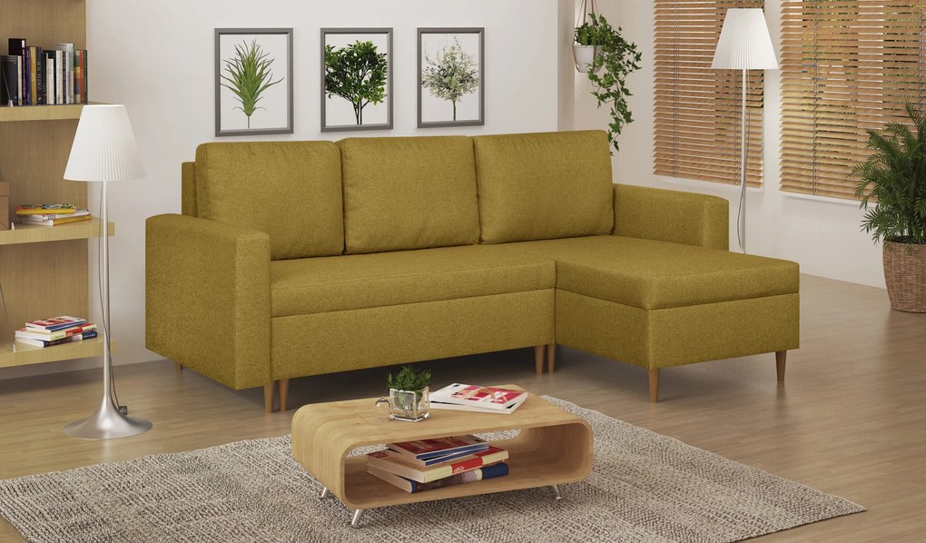 Rozkládací rohová sedací souprava KENO Hořčicová