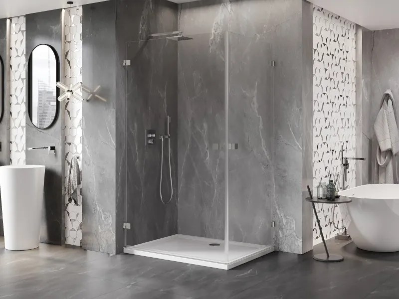 Mexen Lunar-B Duo výklopný sprchový kút 95 x 75 cm, číre sklo, brúsená oceľ, 832-095L-075P-97-00