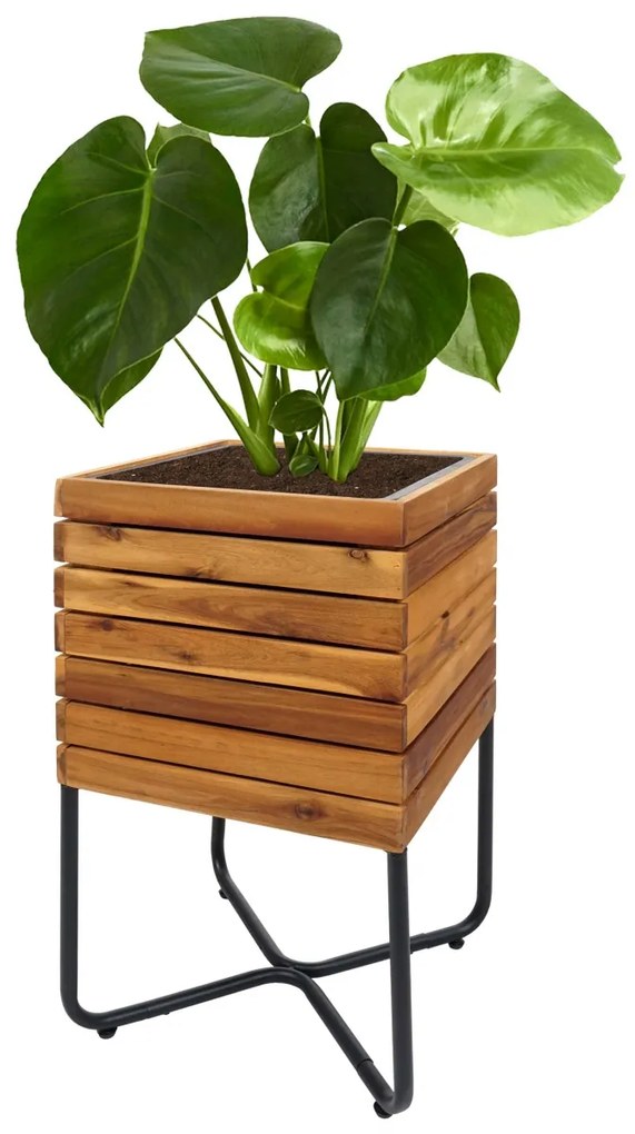 Kvetináč HWC-L25, 60x33x33cm, akáciové drevo - hnedá