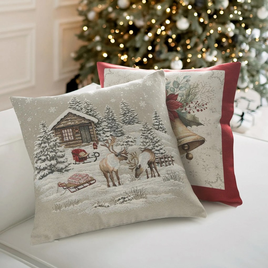VIANOČNÁ GOBELÍNOVÁ DEKORAČNÁ OBLIEČKA NA VANKÚŠ WINTER 45X45 CM VZOROVANÁ